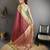 maroon silk blend zari woven saree with unstitched blouse piece.