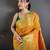 mustard silk blend zari woven saree with unstitched blouse piece.
