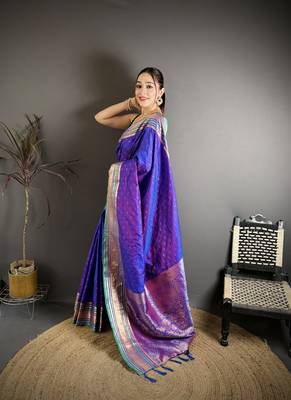 purple silk blend zari woven saree with unstitched blouse piece. 3