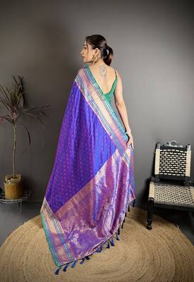 purple silk blend zari woven saree with unstitched blouse piece. 4