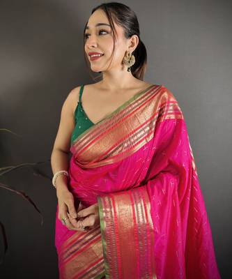 rani silk blend zari woven saree with unstitched blouse piece. 1