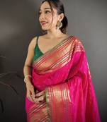rani silk blend zari woven saree with unstitched blouse piece.