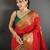 red silk blend zari woven saree with unstitched blouse piece.