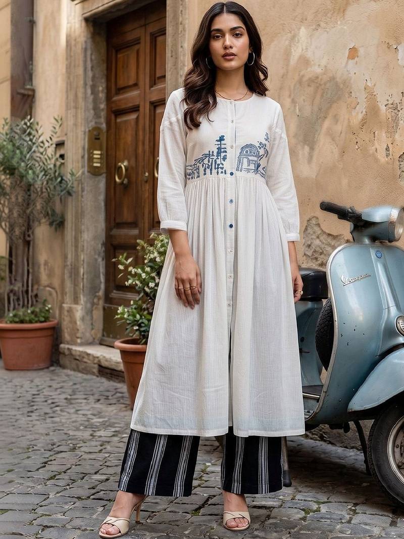 Women Ethnic Motifs Embroidered Empire Thread Work Kurta with Palazzos