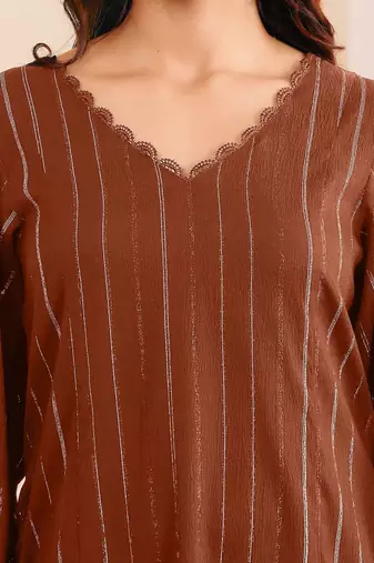 Striped V-Neck A-Line Kurta With Trousers