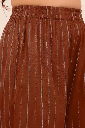 Striped V-Neck A-Line Kurta With Trousers