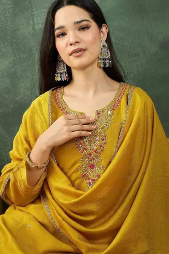 Women Ethnic Motifs Embroidered Kurta with Trousers & Dupatta