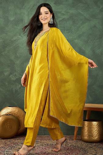 Women Ethnic Motifs Embroidered Kurta with Trousers & Dupatta