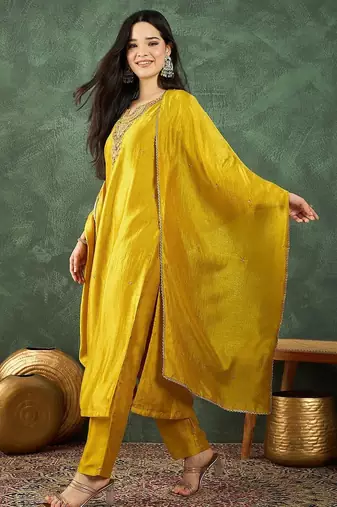 Women Ethnic Motifs Embroidered Kurta with Trousers & Dupatta