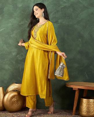 Women Ethnic Motifs Embroidered Kurta with Trousers & Dupatta 7