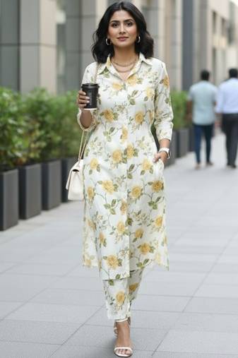 Women Floral Printed Regular Kurta with Trousers