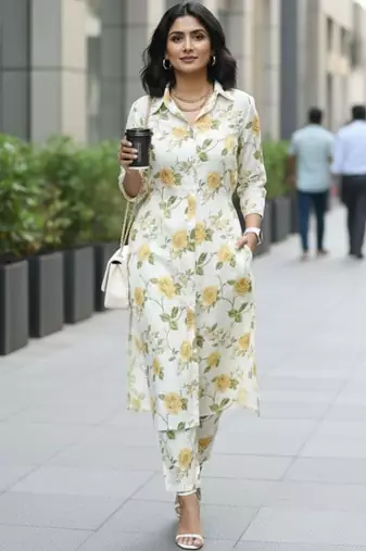 Women Floral Printed Regular Kurta with Trousers