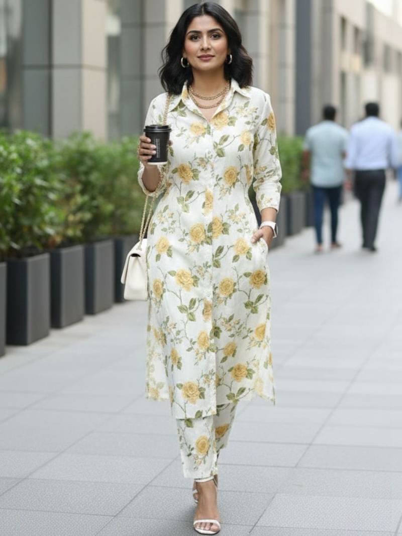 Women Floral Printed Regular Kurta with Trousers