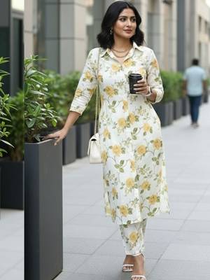 Women Floral Printed Regular Kurta with Trousers 2