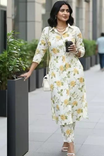 Women Floral Printed Regular Kurta with Trousers