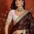 Maroon tissue satin embroidered sequin saree with unstitched blouse piece.