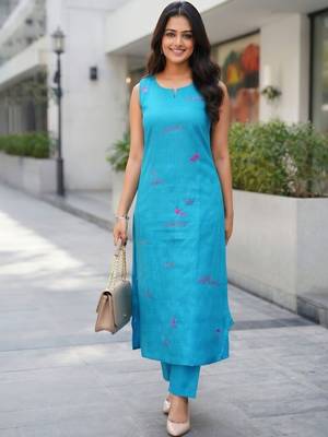 Women Embroidered Regular Thread Work Kurta with Trousers 2