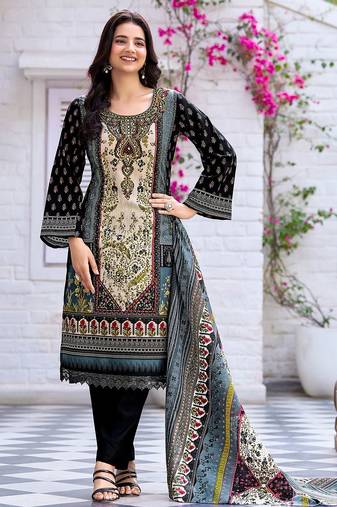 Women Printed Regular Beads and Stones Kurta with Trousers & With Dupatta