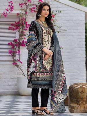 Women Printed Regular Beads and Stones Kurta with Trousers & With Dupatta 4