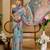 Blue shimmer printed zari saree with unstitched blouse piece.