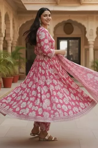 Women Floral Printed Empire Kurta with Trousers & With Dupatta