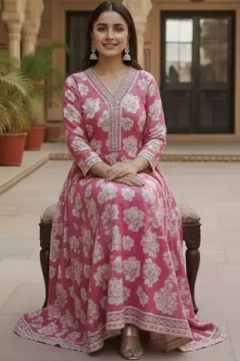 Women Floral Printed Empire Kurta with Trousers & With Dupatta