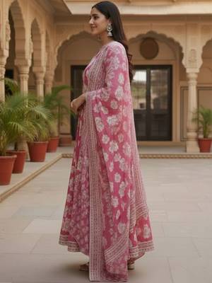 Women Floral Printed Empire Kurta with Trousers & With Dupatta 5