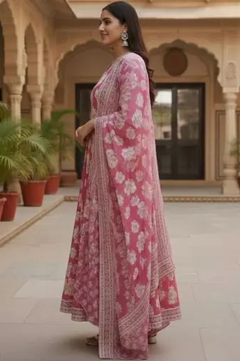 Women Floral Printed Empire Kurta with Trousers & With Dupatta
