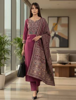 Ethnic Motifs Embroidered Regular Kurta With Trousers & Dupatta 1