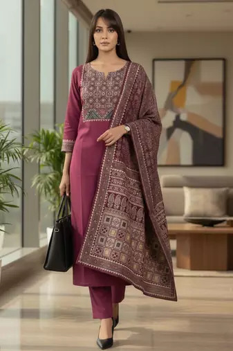 Ethnic Motifs Embroidered Regular Kurta With Trousers & Dupatta
