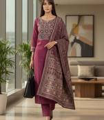 Ethnic Motifs Embroidered Regular Kurta With Trousers & Dupatta