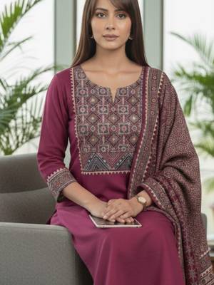 Ethnic Motifs Embroidered Regular Kurta With Trousers & Dupatta 2