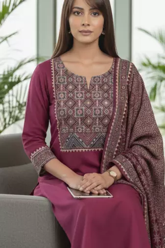 Ethnic Motifs Embroidered Regular Kurta With Trousers & Dupatta