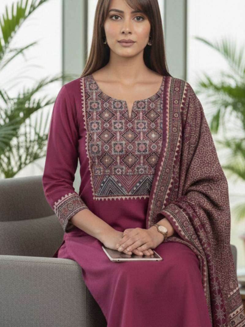Ethnic Motifs Embroidered Regular Kurta With Trousers & Dupatta