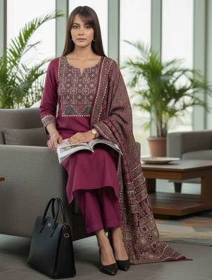 Ethnic Motifs Embroidered Regular Kurta With Trousers & Dupatta 5