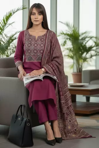 Ethnic Motifs Embroidered Regular Kurta With Trousers & Dupatta