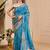 Blue shimmer printed zari saree with unstitched blouse piece.