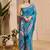 Blue shimmer printed zari saree with unstitched blouse piece.