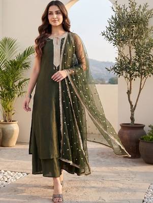 Women Ethnic Motifs Regular Kurta with Palazzos & With Dupatta 1