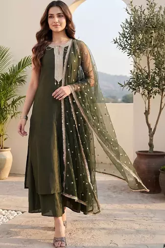 Women Ethnic Motifs Regular Kurta with Palazzos & With Dupatta
