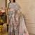 Grey shimmer printed zari saree with unstitched blouse piece.