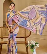Multi color shimmer printed zari saree with unstitched blouse piece.