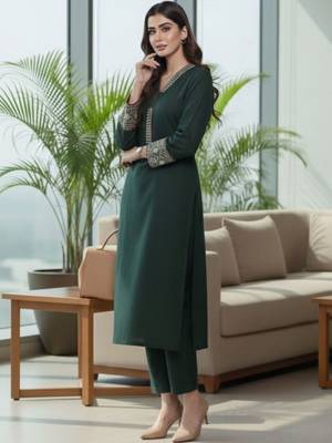 Women Ethnic Motifs Regular Thread Work Kurta with Trousers 2