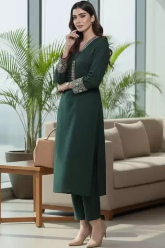 Women Ethnic Motifs Regular Thread Work Kurta with Trousers
