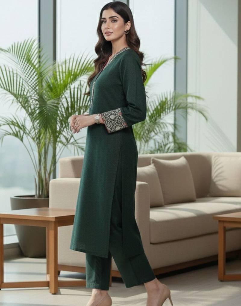 Women Ethnic Motifs Regular Thread Work Kurta with Trousers