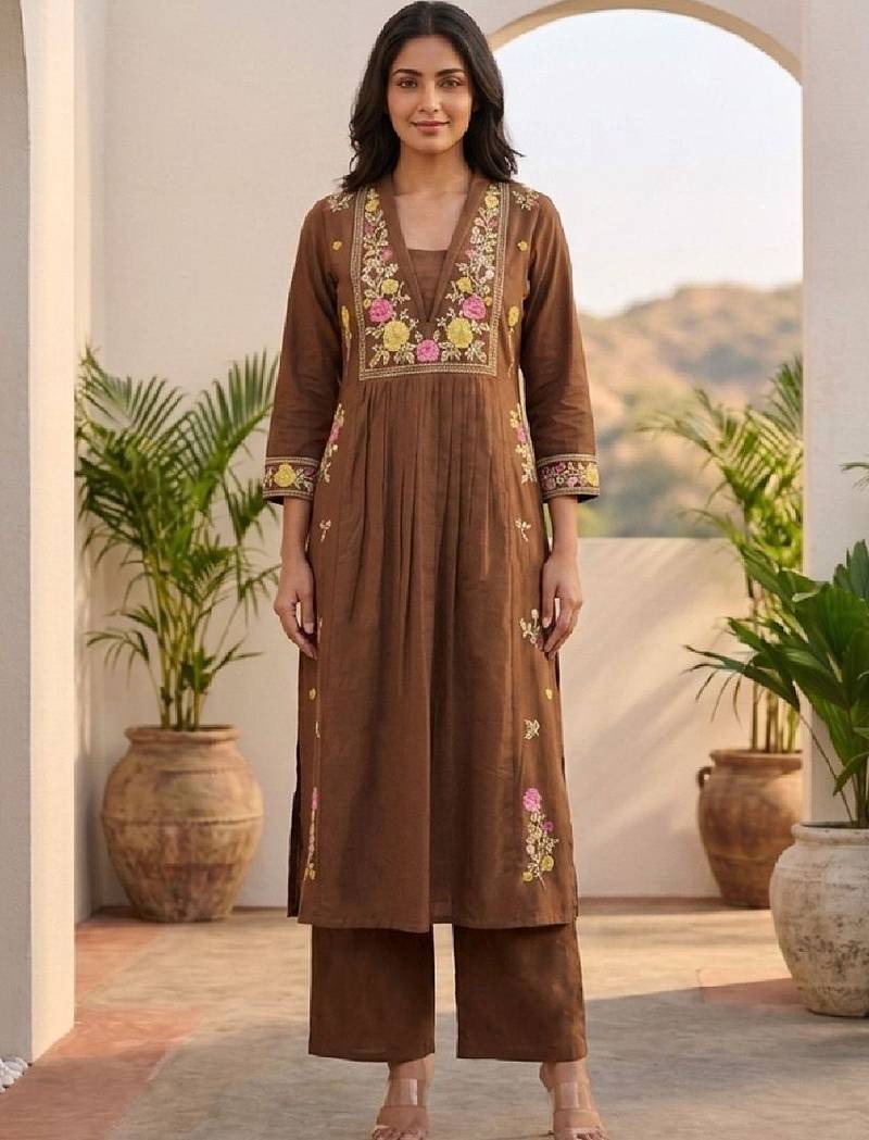 Women Ethnic Motifs Embroidered Regular Thread Work Kurta with Trousers