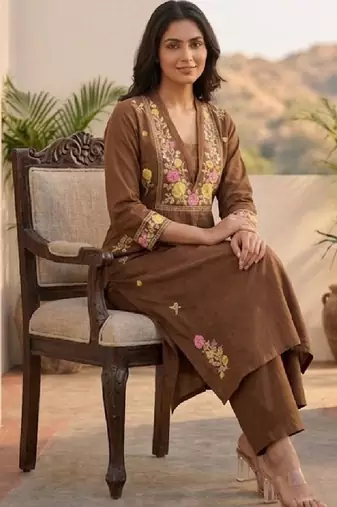 Women Ethnic Motifs Embroidered Regular Thread Work Kurta with Trousers