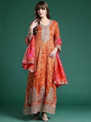 Ethnic Motifs Embroidered Sequinned Kurta with Trousers & With Dupatta 1