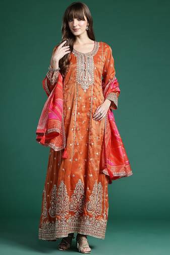 Ethnic Motifs Embroidered Sequinned Kurta with Trousers & With Dupatta
