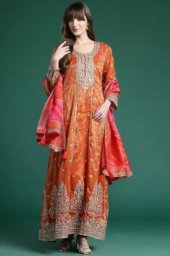 Ethnic Motifs Embroidered Sequinned Kurta with Trousers & With Dupatta